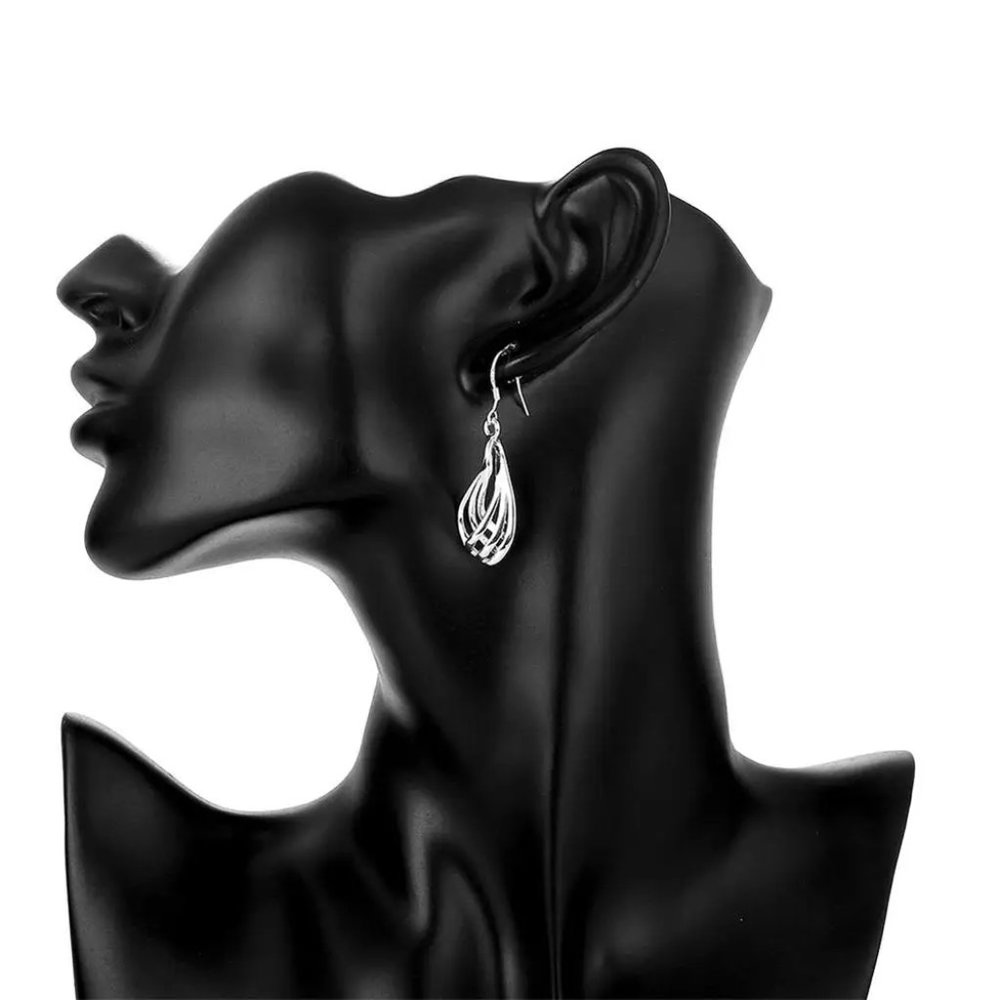 Gorgeous Wavy & Twisted Drop Earrings Solid Sterling Silver " Hypoallergenic " - Picture 7 of 8